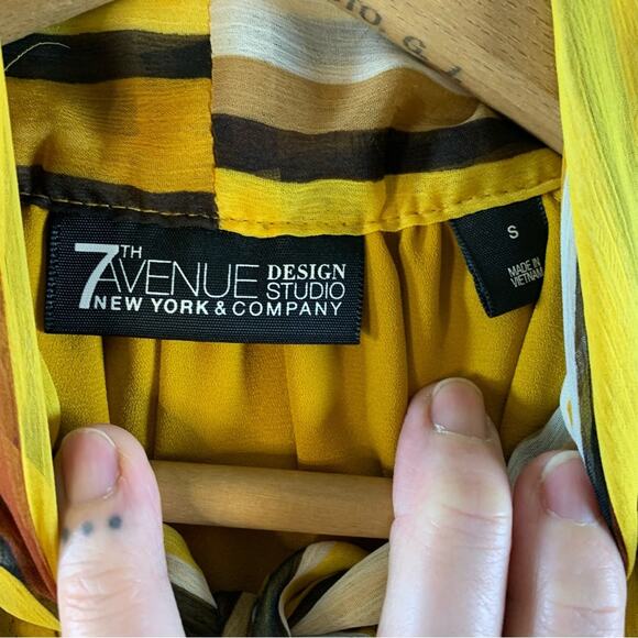 NY & Co. Womens Chiffon Halter Top Sz S Retro Striped Neck Tie Secretary Office - Picture 8 of 12